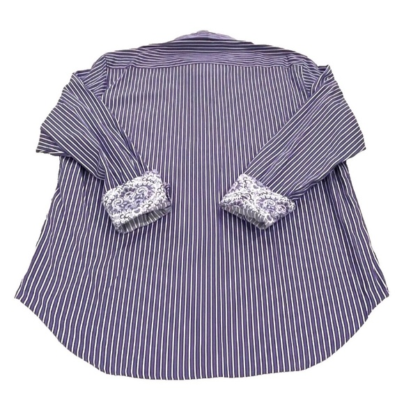 Robert Graham Flip Cuff Long Sleeve Dress Shirt Purple/White Stripes/Paisley; XL - Picture 2 of 3